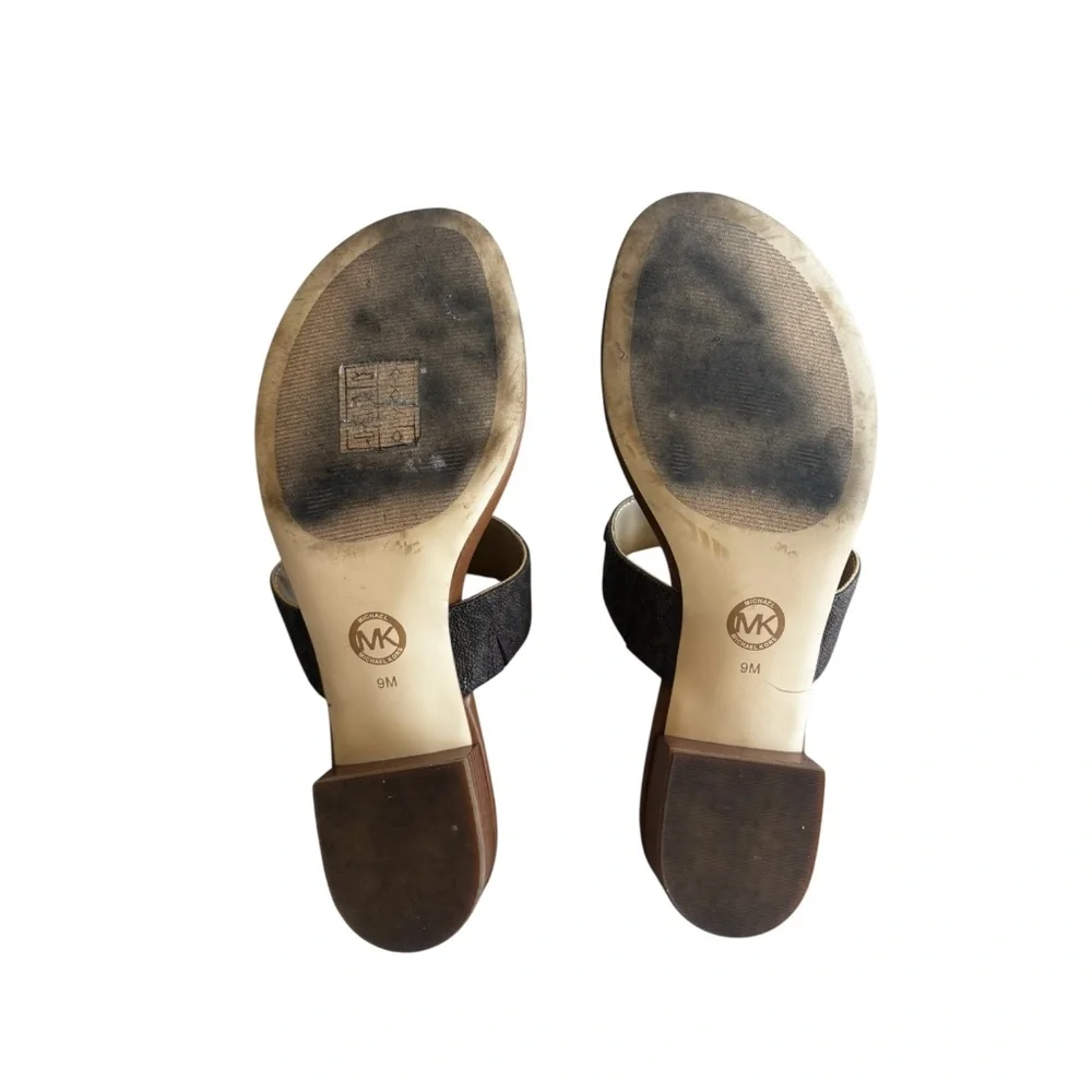 Michael Kors Sz 9 MK Izzy Logo Embellished Print Canvas Sandals - Picture 8 of 10